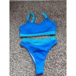 Two-Toned Blue Ribbed Swim suit